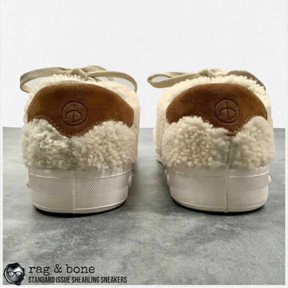 RAG & BONE STANDARD ISSUE SHEARLING LACE UP SNEAKERS IN IVORY RETRO SIZE 7.5 - Picture 11 of 15